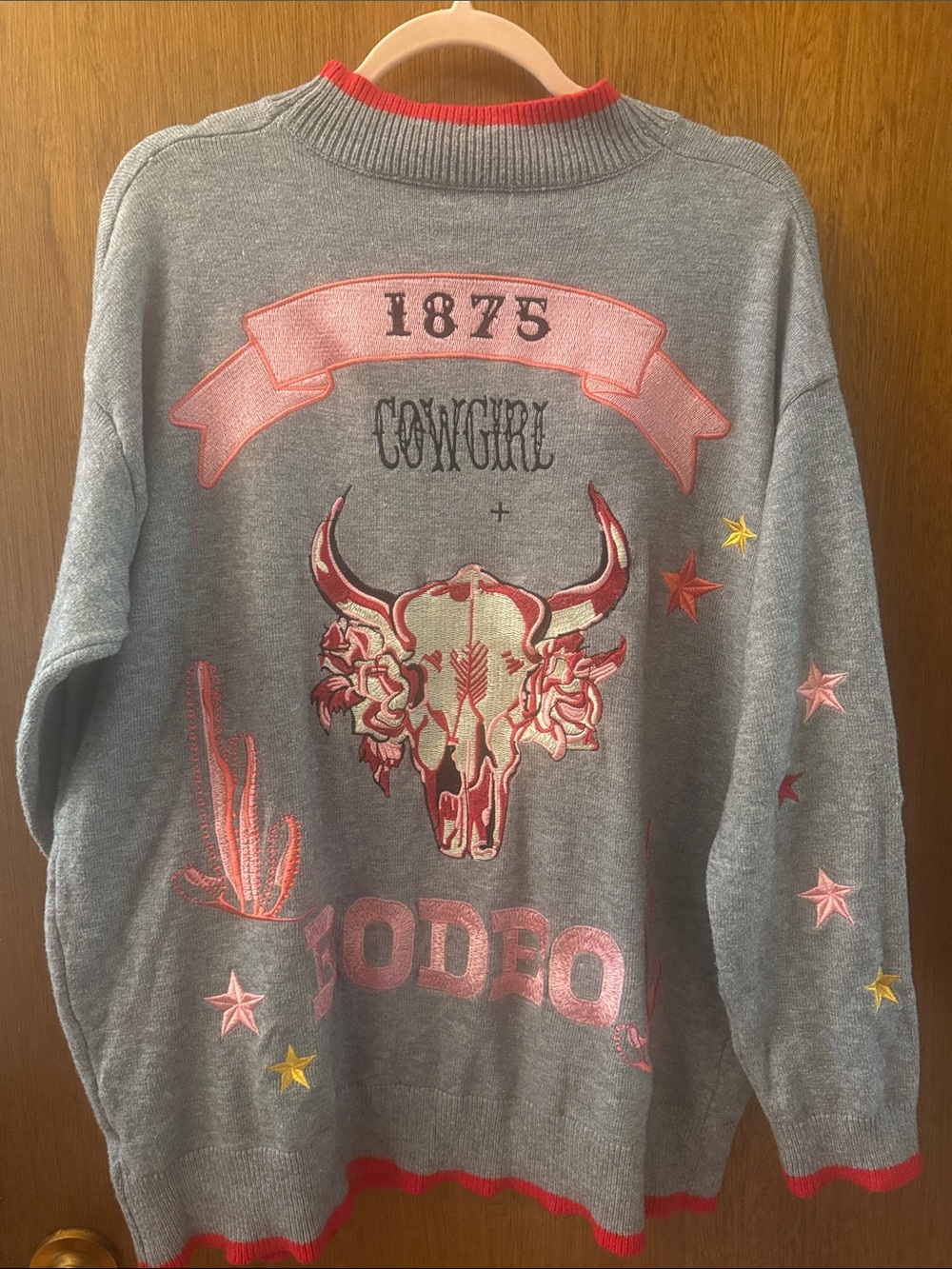 Nasty Gal Gray Crewneck Sweater with Pink and Red Accents